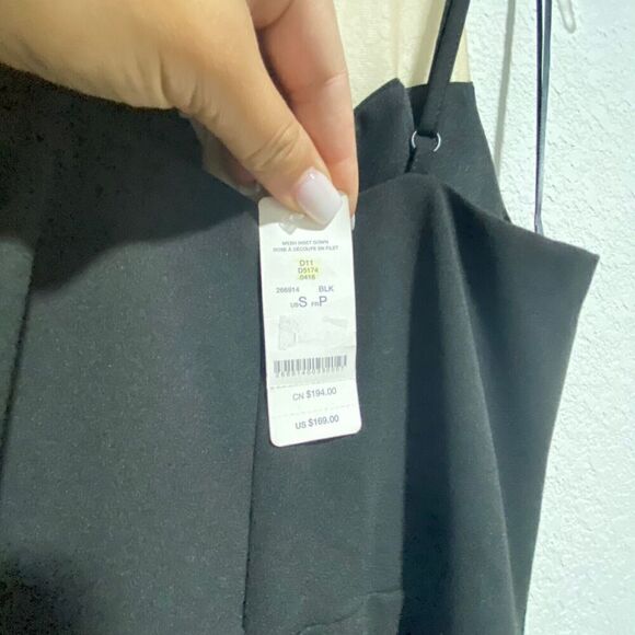 NWT Bebe Womens Lace Inset Maxi Gown Dress Black Small Long Slit Sleeveless - Picture 10 of 12